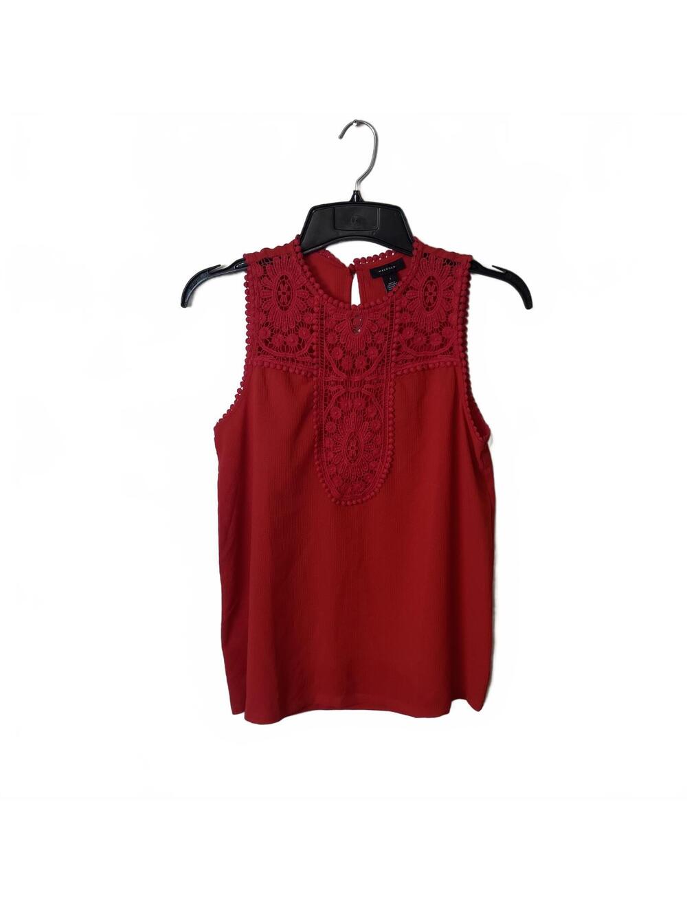 Halogen Women's Preppy Red Sleeveless Lace Yoke Blouse Boho Chic Size Small